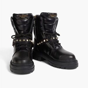 Valentino Black Combat Rockstud Leather Boots Sz 36.5